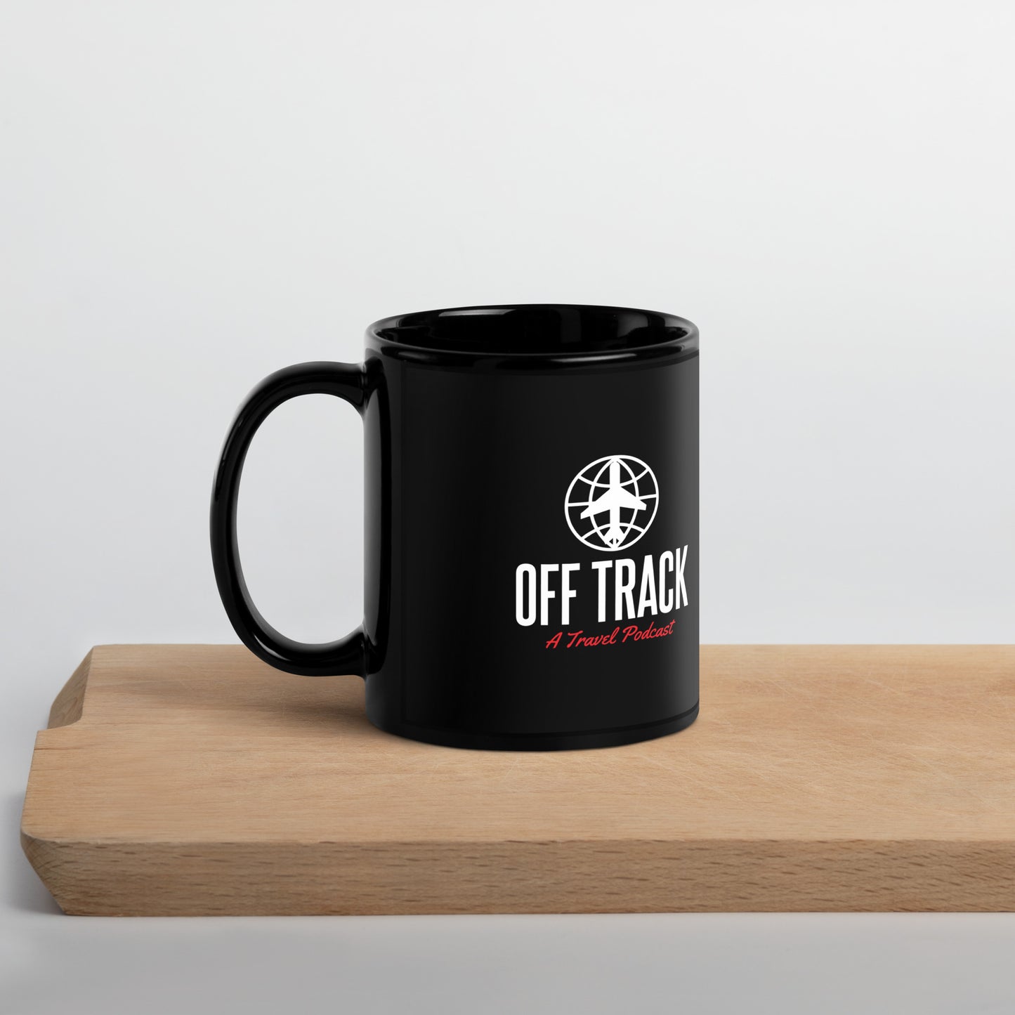 A Travel Podcast Mug in Black