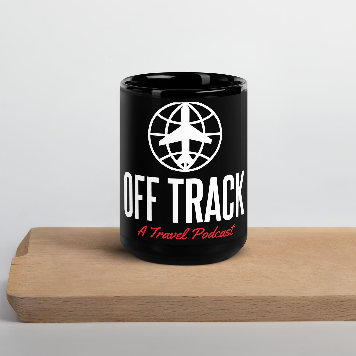 A Travel Podcast Mug in Black